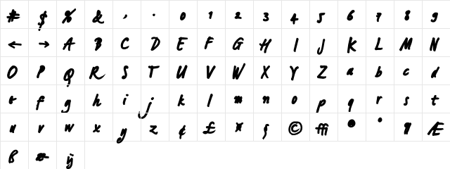 LucasHandFeetBlack Regular  glyph index