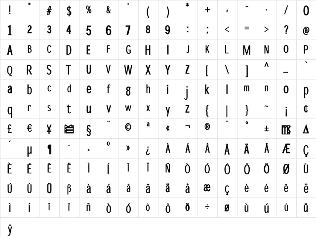 DisProp-Bold Regular  glyph index