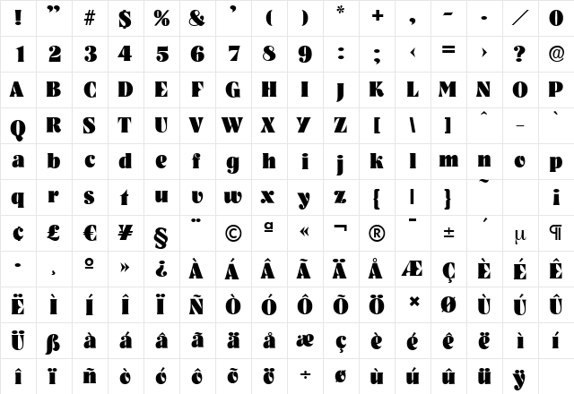 NashvilleSerial-Heavy Regular  glyph index