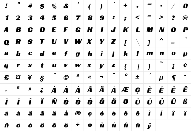 CharterOak Normal  glyph index