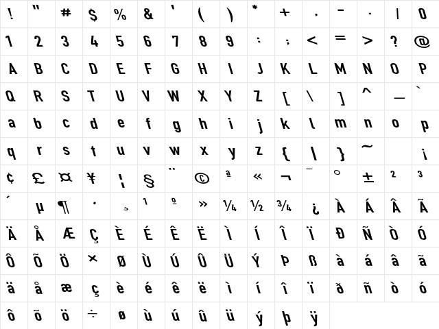 Din Kursivschrift BreitLeft  glyph index
