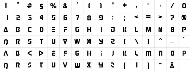 Judge Regular  glyph index