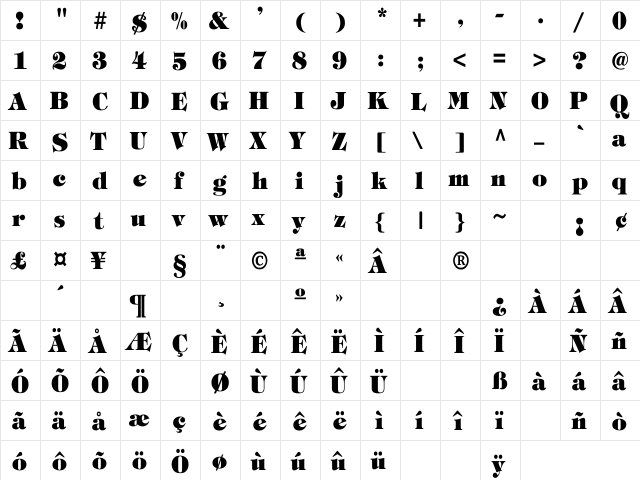 Tiffany-Heavy-Normal Th Regular  glyph index