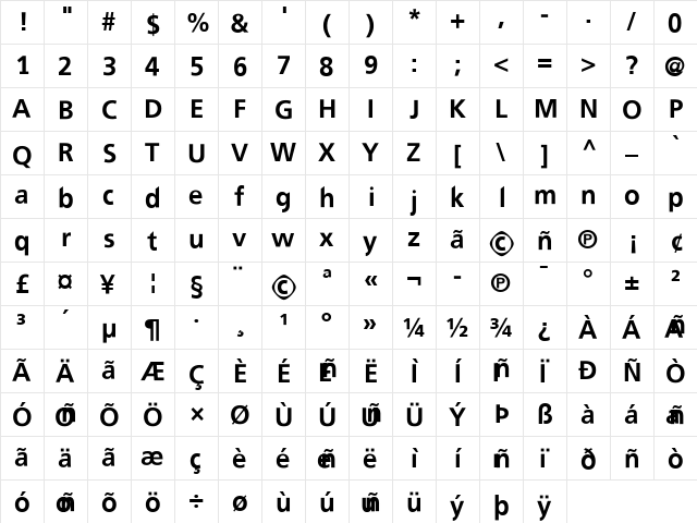 FreewayDemi Medium  glyph index