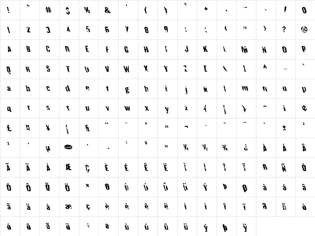 Quarrystone Leftalic Italic  glyph index
