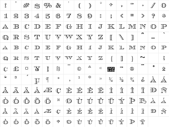 CurrencyOutline Regular  glyph index