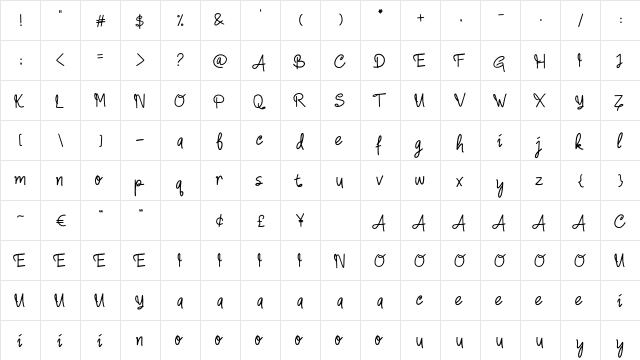 Camellia Regular  glyph index