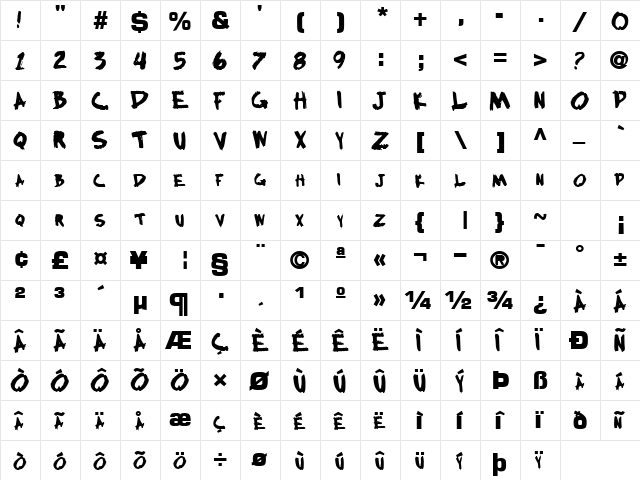 BocciWorksBold55 Bold  glyph index