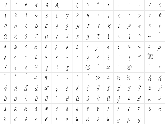 LEHN033 Regular  glyph index