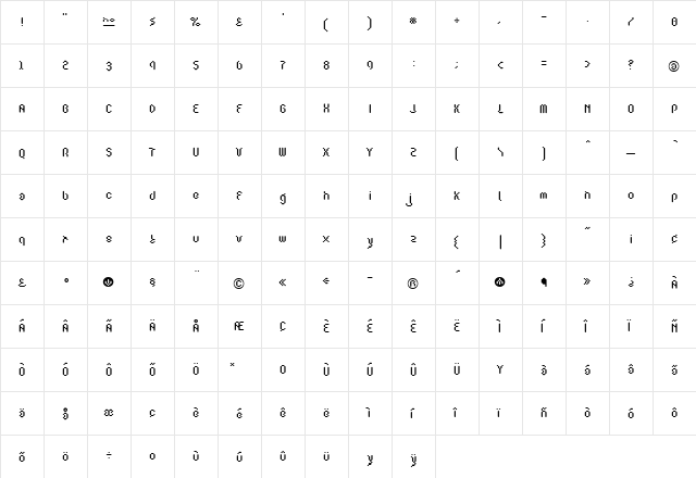 Pulsar Regular  glyph index