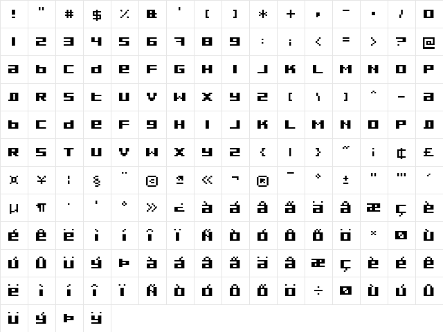 Pixeldust Bold  glyph index