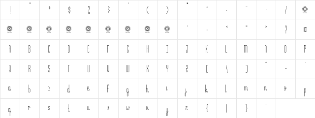 Dandeline Demo Regular  glyph index