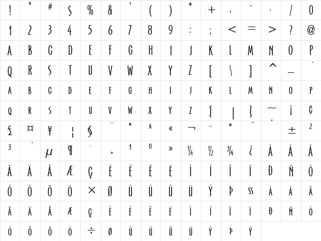 Serengetti ITC Regular  glyph index