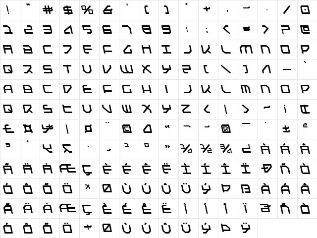 Federapolis Bold Leftalic Bold  glyph index