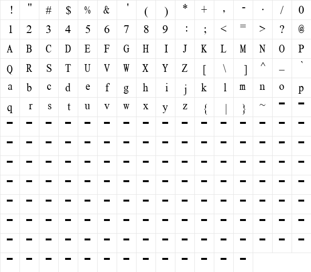 Chn Times Roman Normal Regular  glyph index