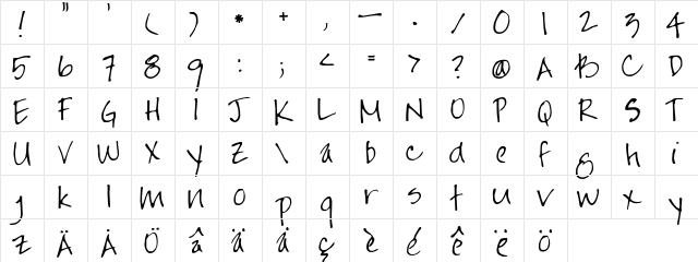 FG Jayne Print Regular  glyph index