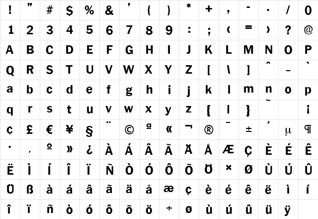 PlymouthSerial-Xbold Regular  glyph index