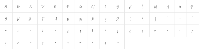 Rubatti Regular  glyph index