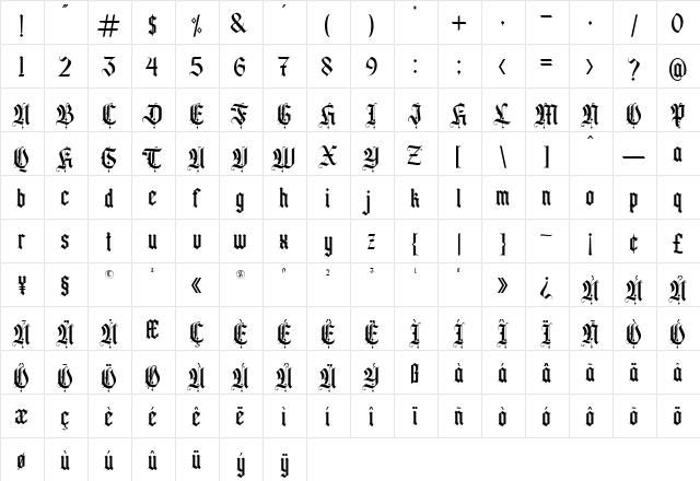 California sun Regular  glyph index