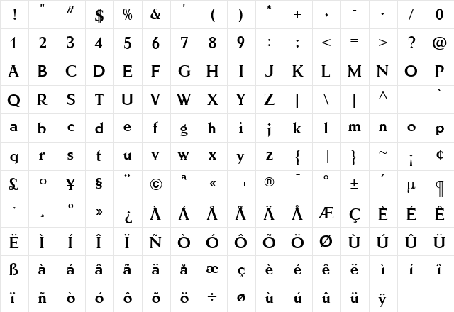 SchillerAntiquaExtraBold Medium  glyph index