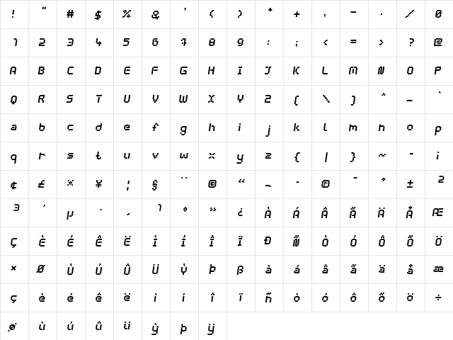 webpixel bitmap Bold-Italic  glyph index
