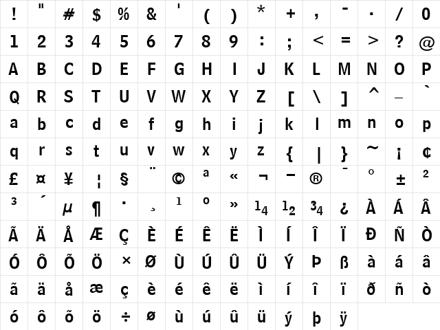 BellCentennialName&Number Roman  glyph index