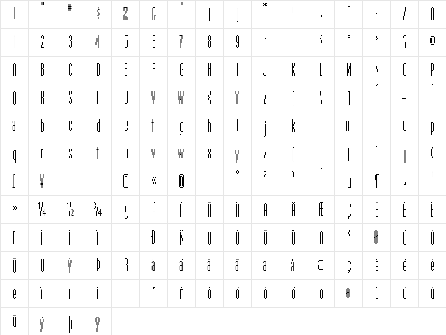 EmperorNineteen Regular  glyph index