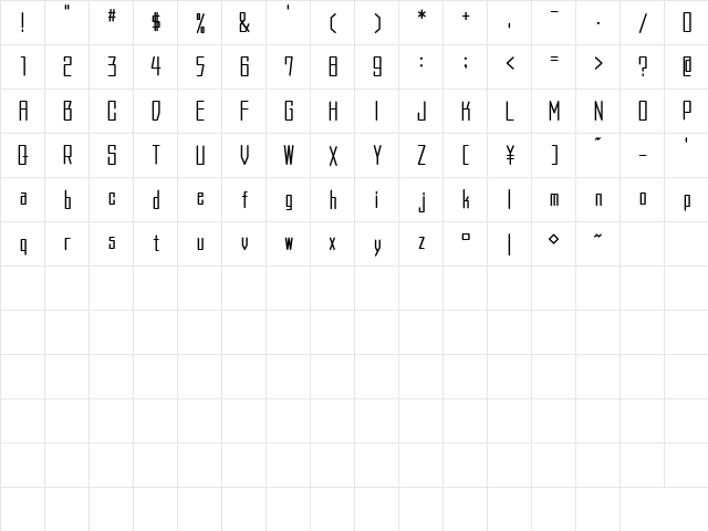 MW HONE Regular  glyph index