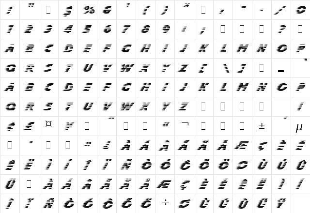 Slipstream LET Plain  glyph index
