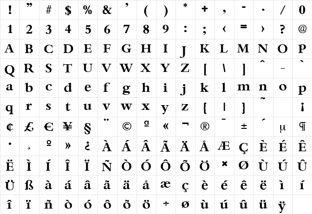 BernsteinSerial Bold  glyph index