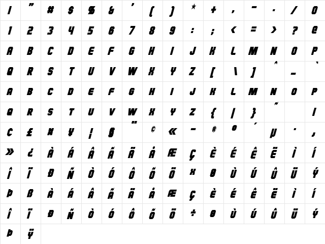 Hauser Condensed Bold Italic  glyph index