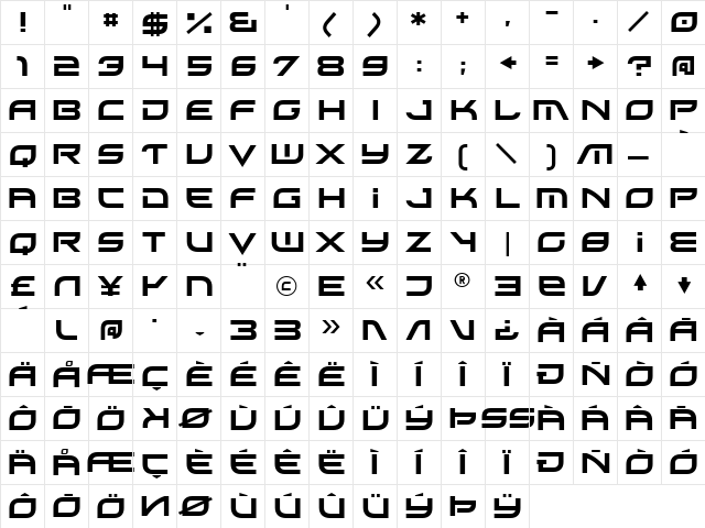 Xirod Regular  glyph index