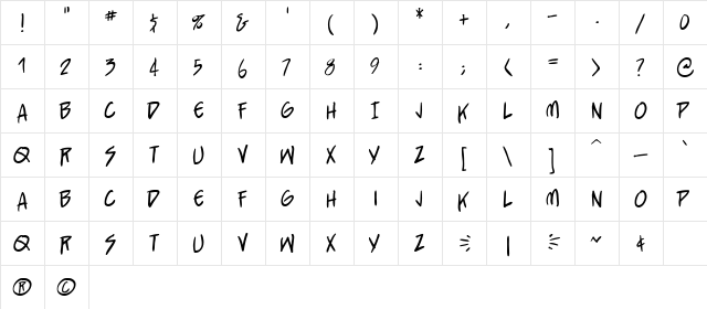 StraightJacket BB Regular  glyph index