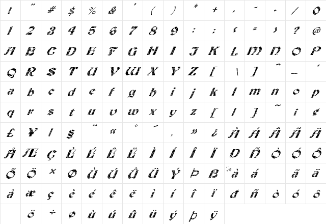 FZ JAZZY 19 CRACKED ITALIC Normal  glyph index
