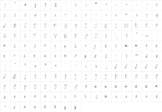 Raster Brush Regular  glyph index
