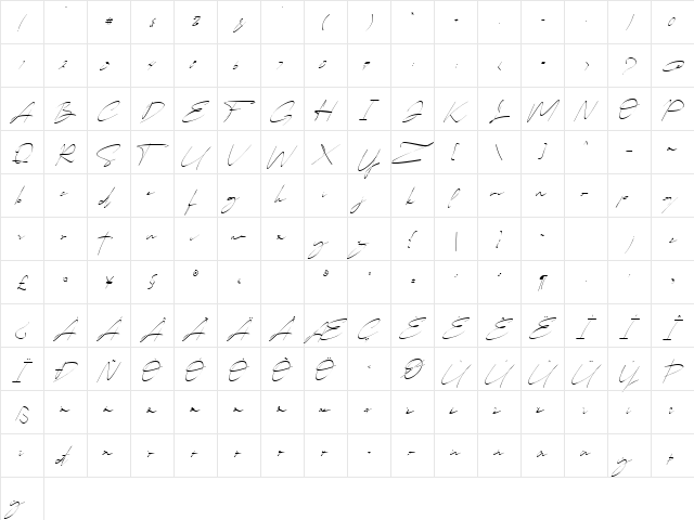 Callihgra Free Regular  glyph index