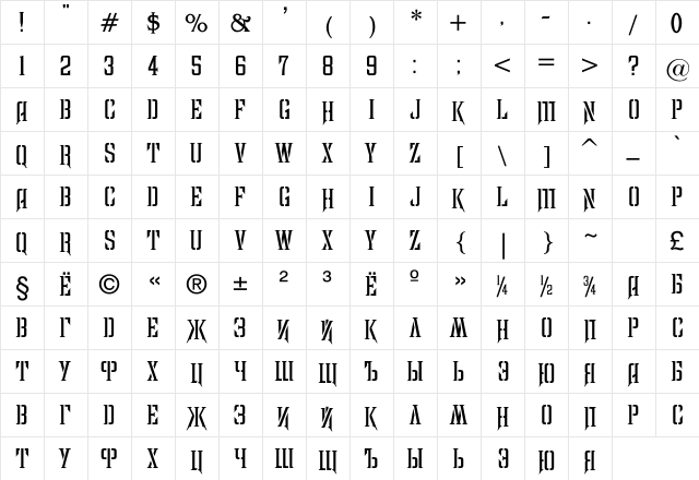 RuinedC Regular  glyph index