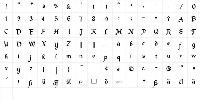 HEIDELA Regular  glyph index