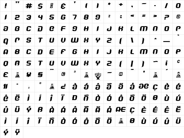 Dixie Regular  glyph index