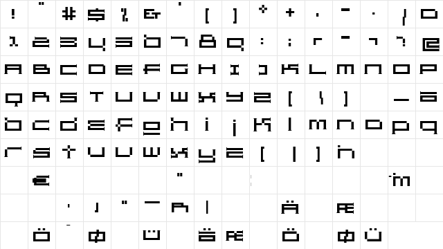 GridExerif Regular  glyph index