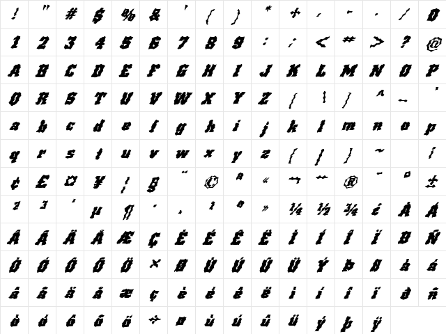 FZ WACKY 67 ITALIC Normal  glyph index