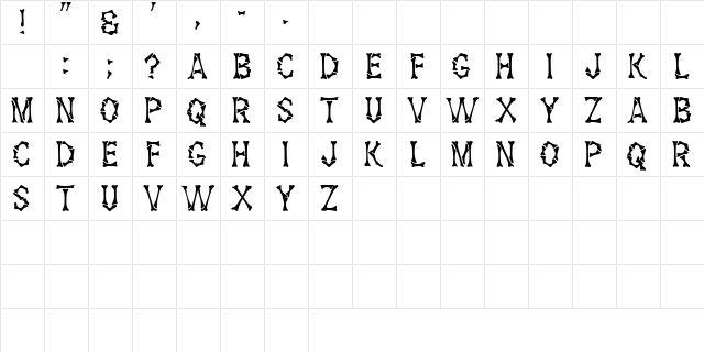 BonzDisplayCapsSSK Regular  glyph index