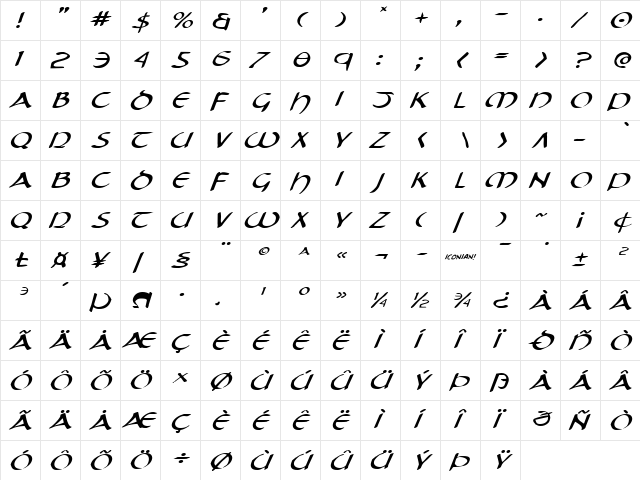 Tristram Expanded Italic Expanded Italic  glyph index