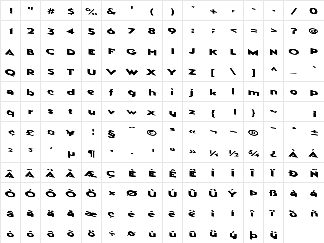 DownWardSlope77 Regular  glyph index