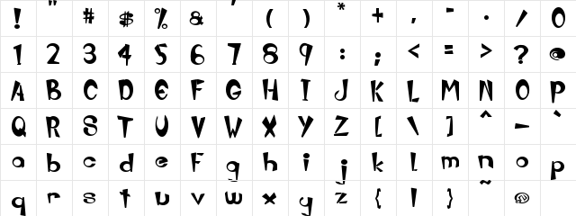 Zebbadee Regular  glyph index