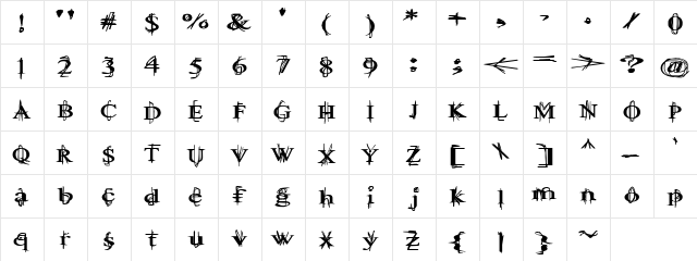 Ball Tongue Regular  glyph index