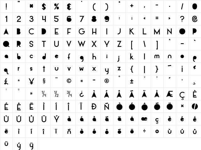 Alpaca Solidify Regular  glyph index