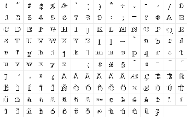 URWAntiquaTBolRe1 Regular  glyph index