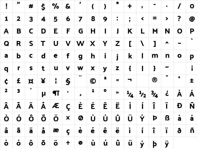 Palanquin Dark Medium Regular  glyph index