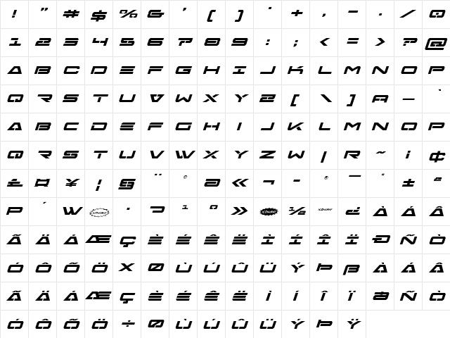 Free Agent Bold Expanded Italic Expanded Italic  glyph index